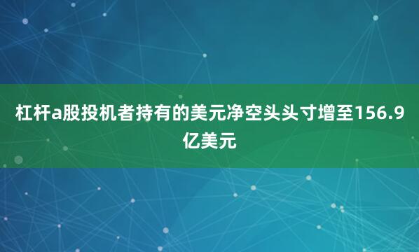 杠杆a股投机者持有的美元净空头头寸增至156.9亿美元